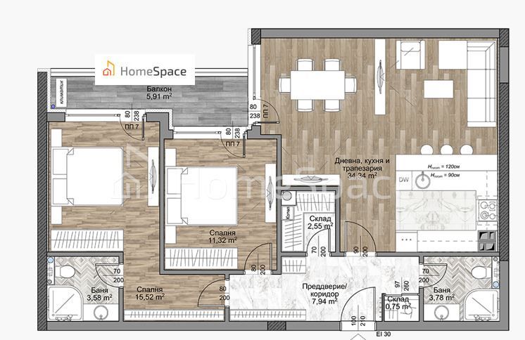 3-стаен в София-Младост 4 площ 114 цена 256275