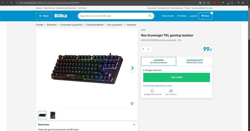 Механична геймърска клавиатура Nox Scavenger TKL, RGB подсветка, сини суичове (Blue Switch)
