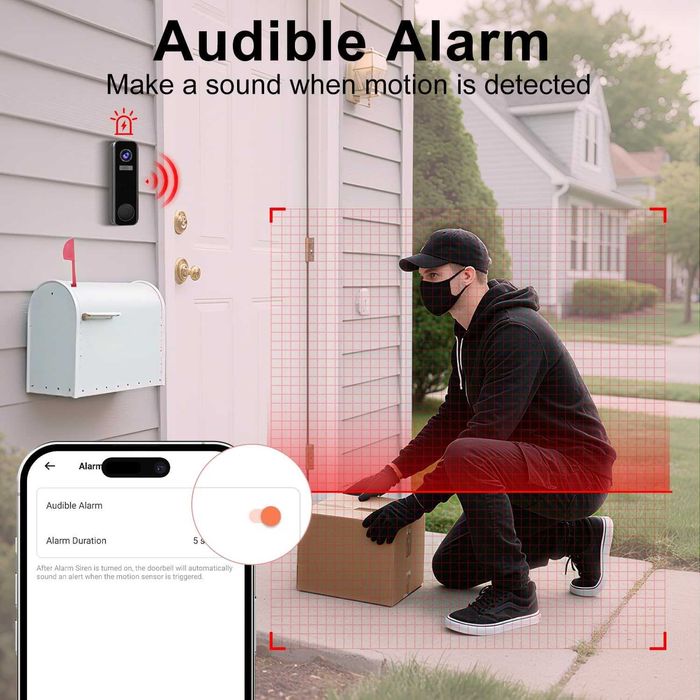 Безжична видеокамера за врата със звънец,2K HD,само облачно съхранение