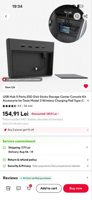 Vand depozitare pt consola centrala pt Tesla Model 3 compatibil cu modele pana la 2020 inclusiv