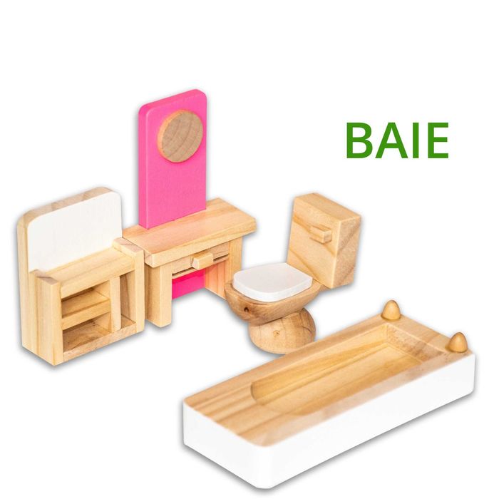 Casuta de papusi cu mobilier din lemn, asamblare fara unelte in 6 pasi