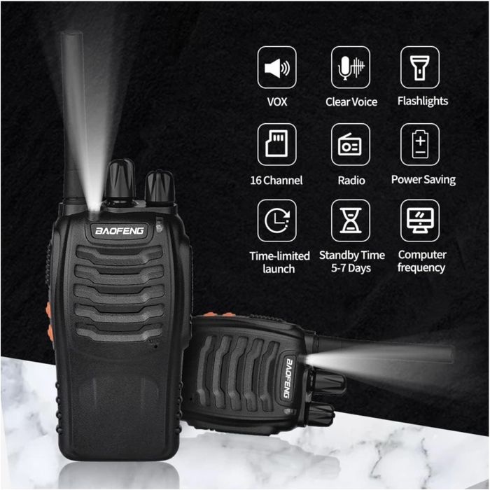 Set 2 walkie-talkie, Baofeng, 16 Canale, Negru