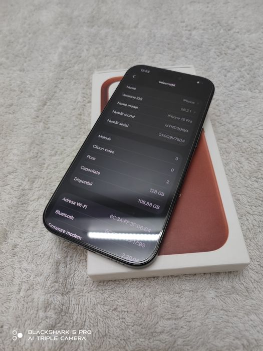 Vând/Schimb iPhone 16 Pro 98% 128GB  Black Titanium 9.7/10