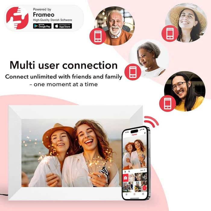 Frameo Бяла 10,1-инчова смарт WiFi цифрова фоторамка, цифрова фоторамка Wi-Fi с 32GB памет и SD слот