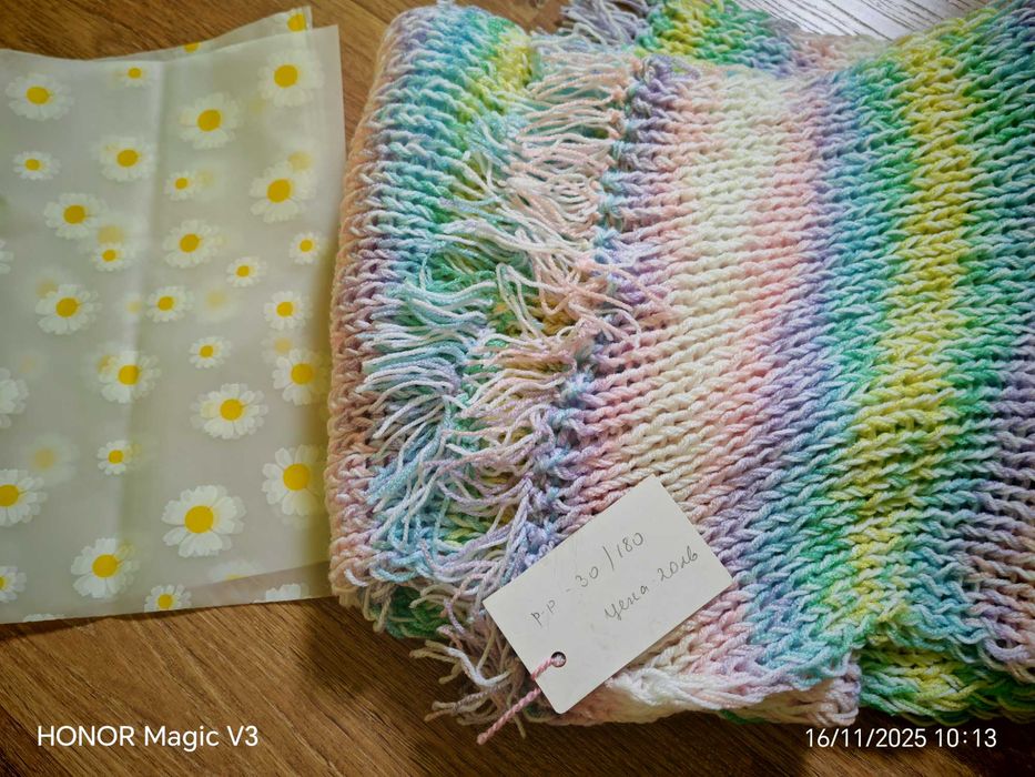 Ръчно изплетен пухкав зимен шал