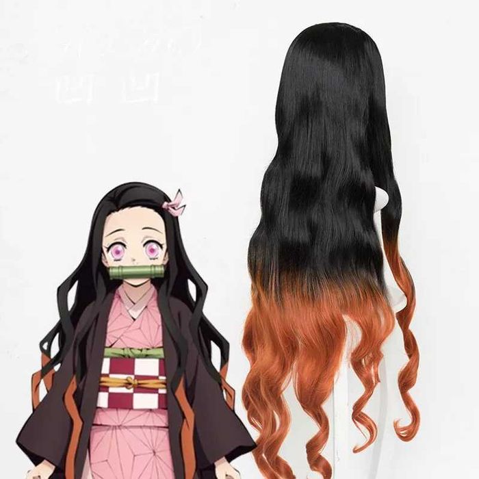 Аниме косплей перука Nezuko Kamado два цвята черно кафява
