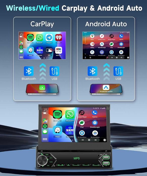 DAB/DAB+ Безжично еднодиново автомобилно радио с Carplay/Android Auto