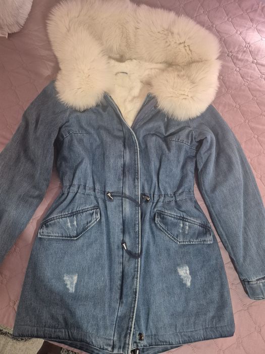 Дънкова парка с естествен косъм !