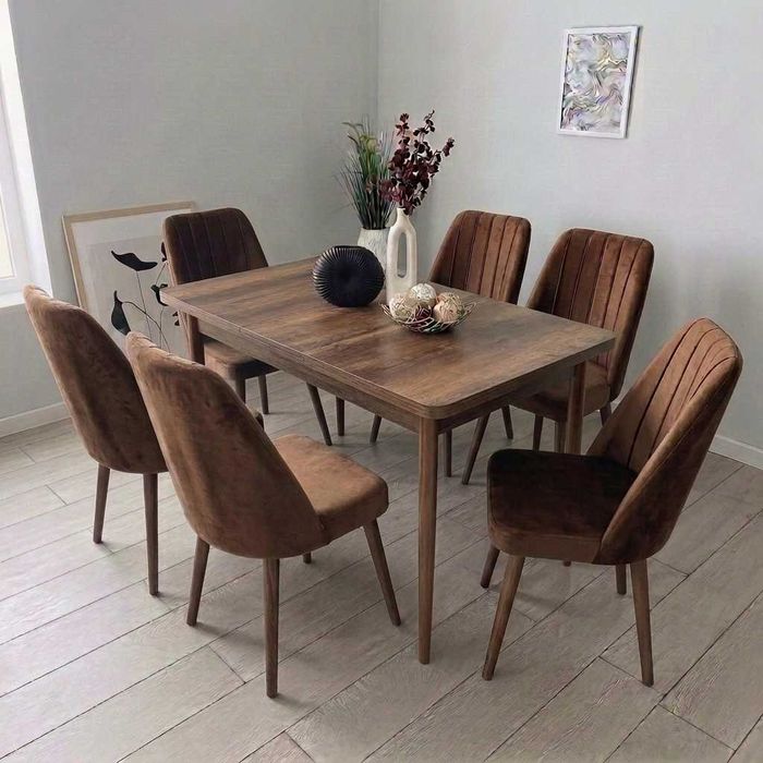 НОВИ! Комплект разтегателна трапезна маса + 6 стола