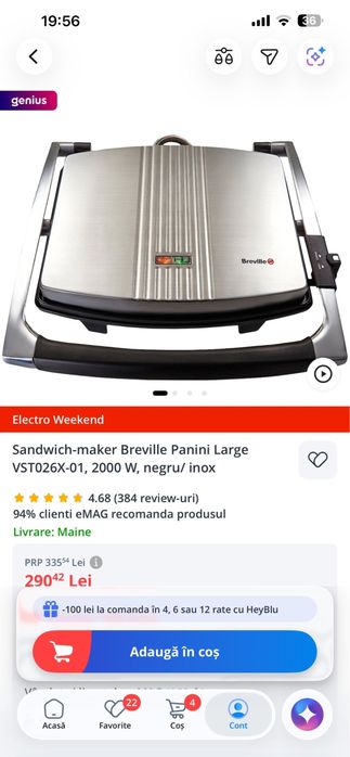 Sandwich-maker Breville Panini Large VST026X-01, 2000 W, negru/ inox