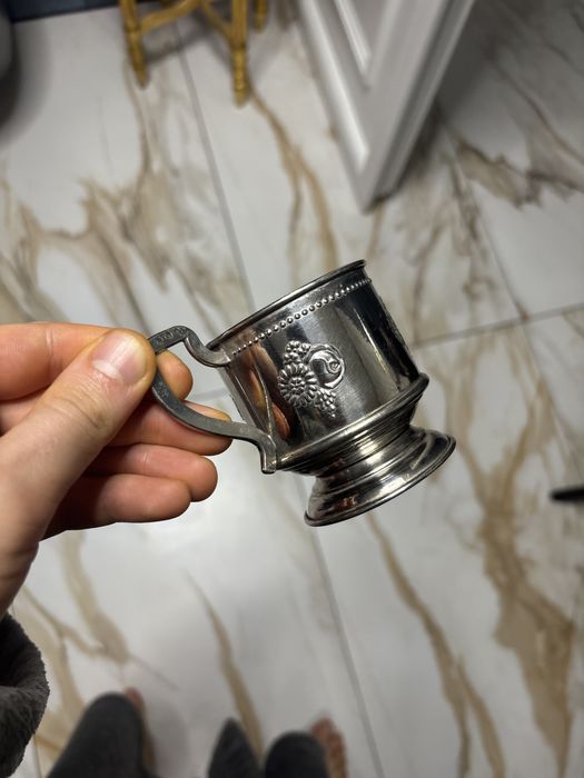 Vand cana vintage antica retro suflata argint .