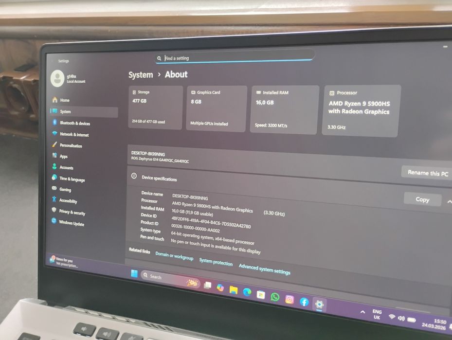 Laptop Asus - Ryzen 9 - 5000serie - RTX