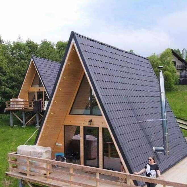 Cabana stil A-Frame, Casa, Terase si Foisoare din structura de lemn
