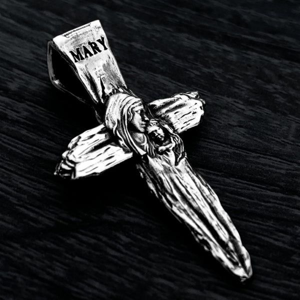 Сребърен кръст 925 с Дева Мария и Младенеца  бижу за вяра и закрила