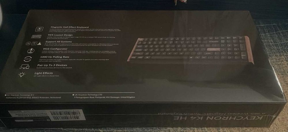 Tastatura mecanica wireless Keychron K4 HE, 2.4GHz/Bluetooth, RGB LED, special edition, aluminiu-lemn, taste double shot PBT, USB-A to USB-C, negru