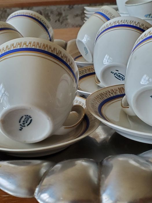 Set cafea porțelan alb albastru