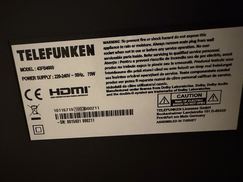 TV nonsmart Telefunken 43”