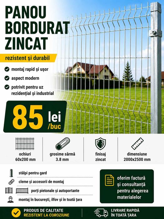 Panou bordurat zincat 2000x2500 mm x 3.8 / Plasa pentru gard