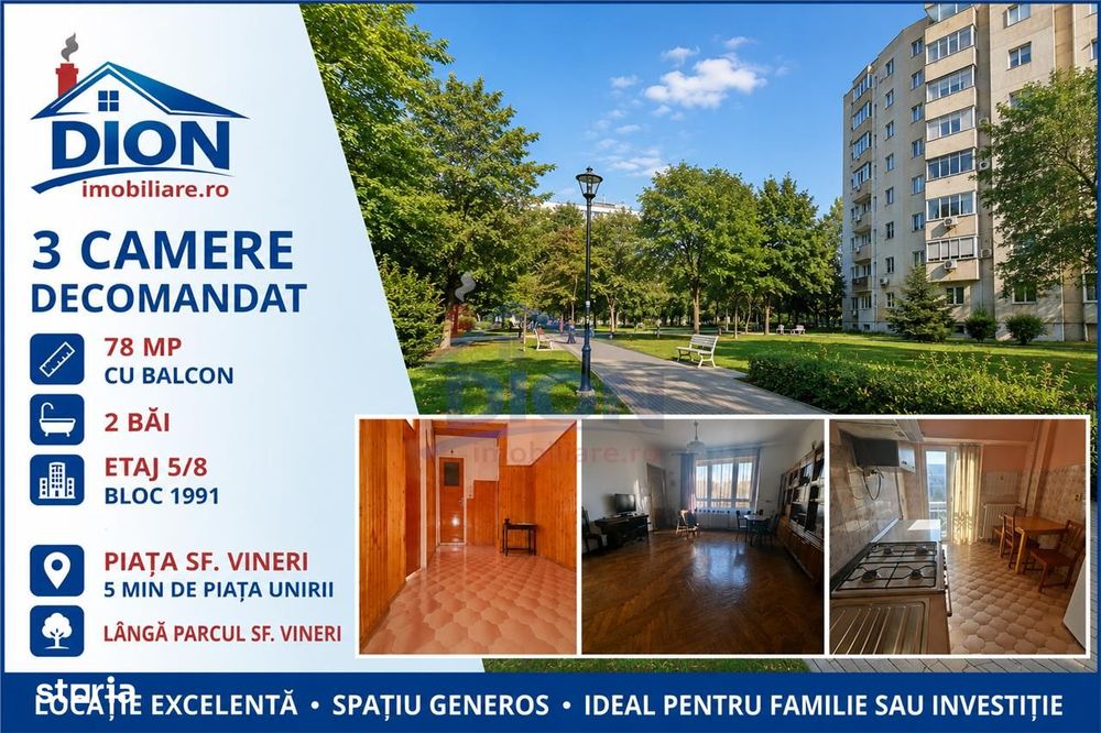 Apartament 3 camere, decomandat, Piata Sfanta Vineri — fotografia 1