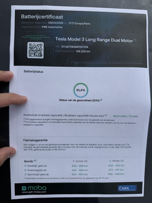 Tesla Model 3 Long Range -face lift SOH 91%