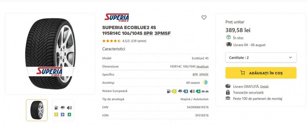 Cauciucuri/Anvelope All season Duba/Rulota Superia Ecoblue2 4S 195R14C 106/104S - noi