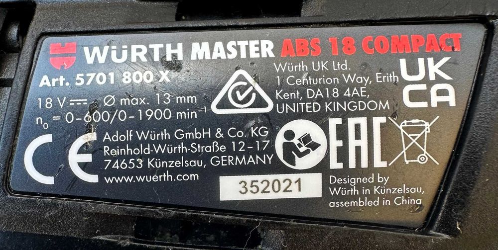 Wurth ABS 18 Compact - Безчетков винтоверт 2х18V 4.0Ah