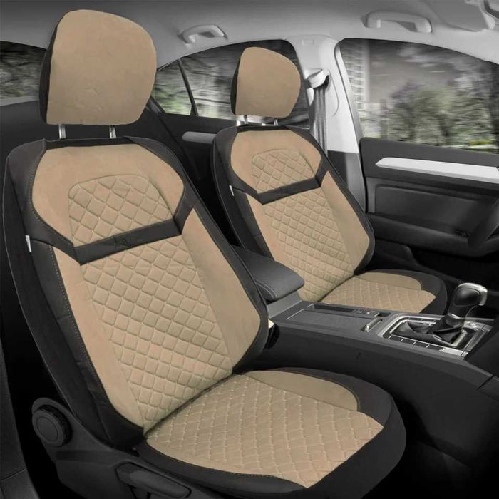 Huse scaune auto , piele ecologica cu velur negru, fata-spate