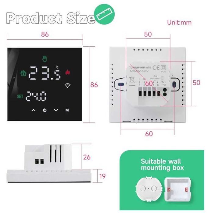 Termostat BEOK TGW60B pentru încălzire prin pardoseală WiFi,