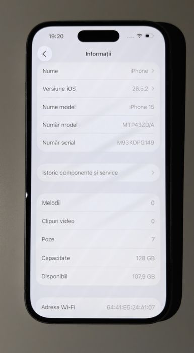 Vând iPhone 15 128gb 100% Baterie Alb