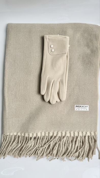 Esarfa casmir si manusi beige textil