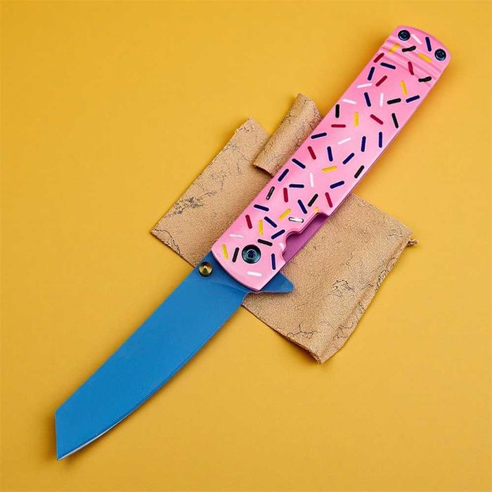 Briceag cutit pliabil premium Roz Donut Sparkles, maner aluminiu