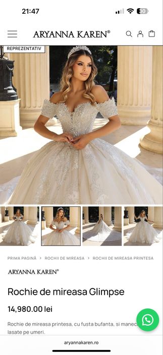 Vând urgent rochie de mireasă Aryanna Karen