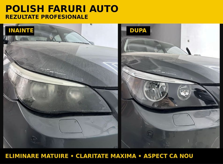 Polish Faruri Auto Profesional | Eliminare Mătuire + Protecție UV