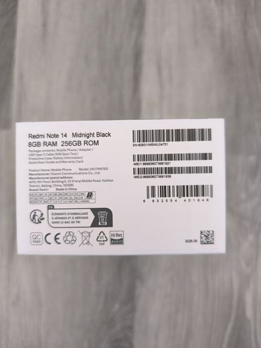 Redmi note 14 Midnight Black 8GB RAM 256GB ROM