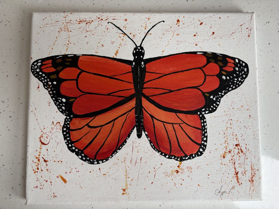 Акрилна картина – Пеперуда Монарх, ръчно рисувана 25×30 см