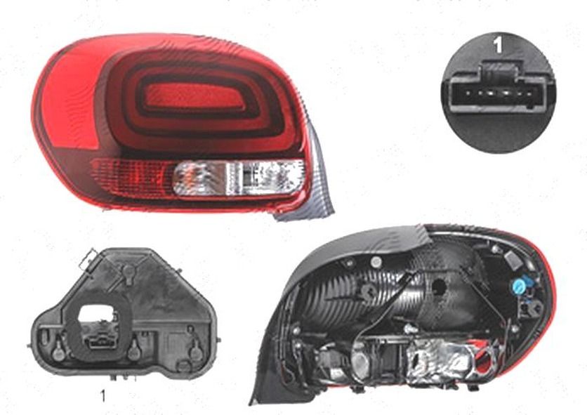 Stop spate lampa Citroen C3, 11.2016-, spate, stanga/dreapta, cu 'Citroen' inscription; cu lampa ceata; P21W+PR21W+PY21W+R10W; cu suport becuri