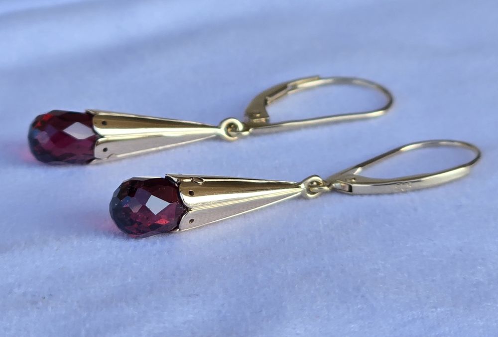 Cercei din aur galben masiv 14k cu granate de Boemia