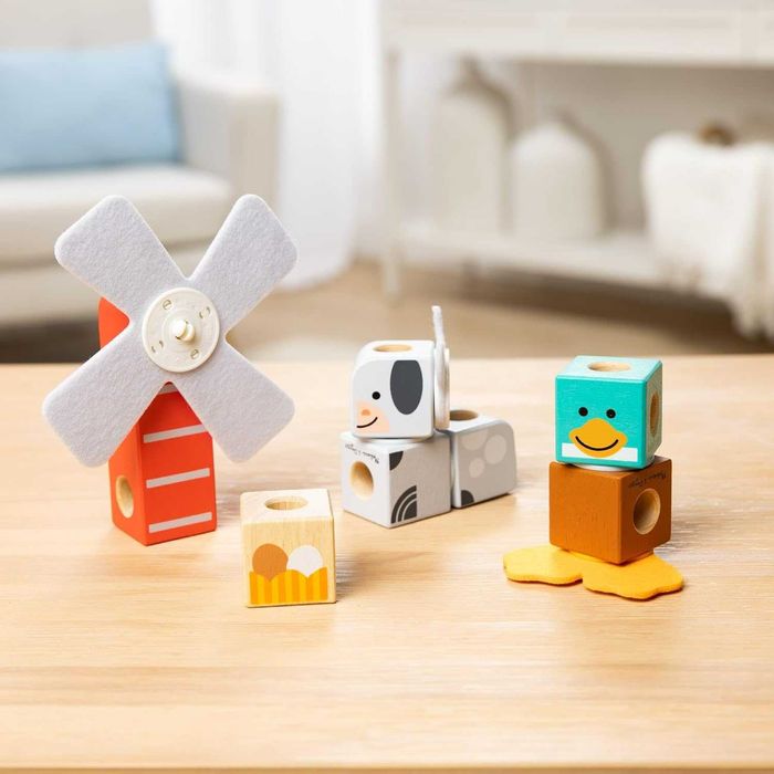 Дървен конструктор Melissa & Doug Blockables Горски приятели Ферма 16 части 2 вида
