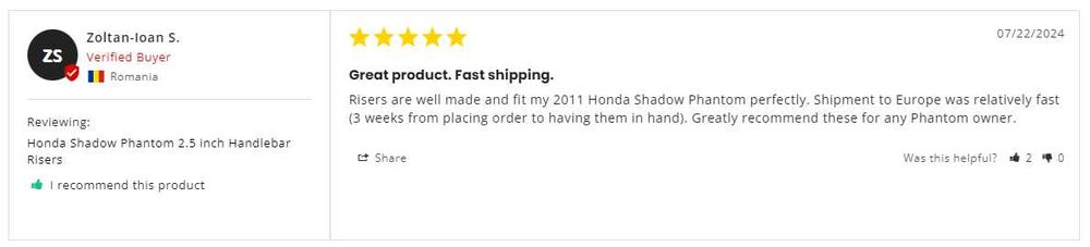 Inaltatoare ghidon moto - EZ Rizers - Honda Shadow Phantom '10 - '23