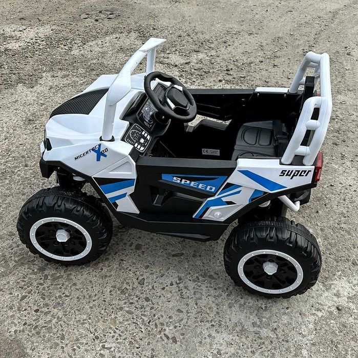 UTV electric pentru copii, RSR, 4x4, 120W, 12V 7Ah, alb-albastru