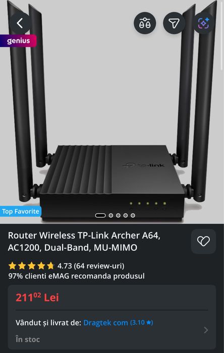 Router wireless TP-Link Archer A64 AC 1200 nou si sigilat