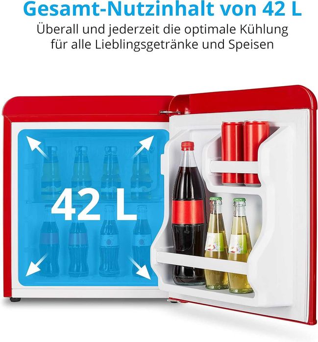 Мини хладилник, ретро дизайн, 42 L червен/черен цвят