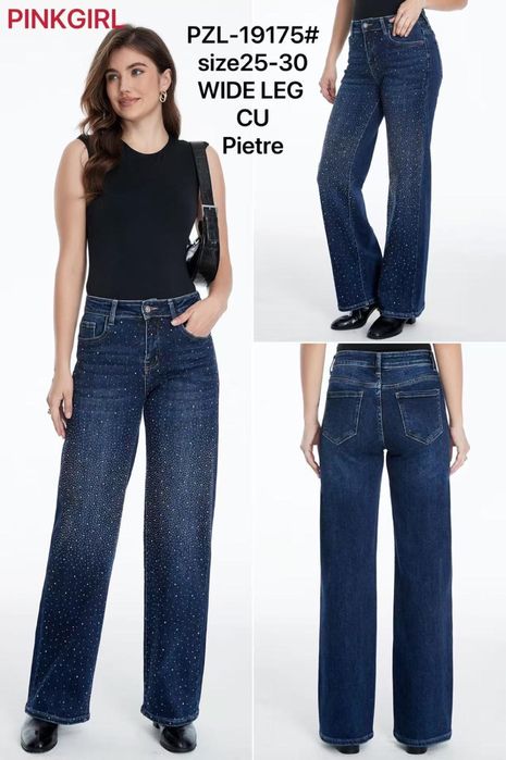 Blugi dama largi cu ștrasuri