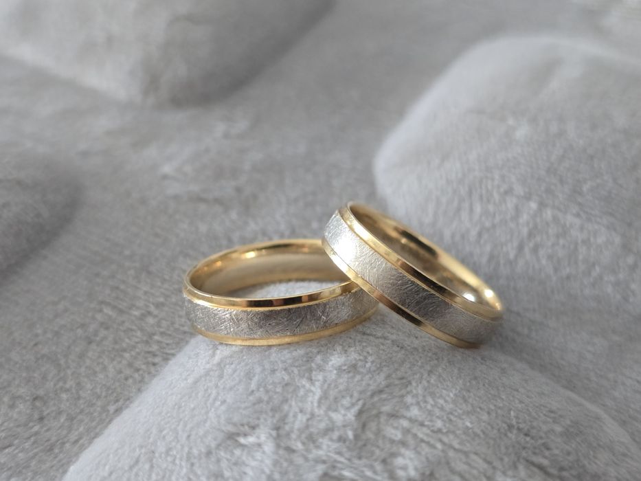 Verighete unice, din aur de 18 karate - Combinație aur alb și galben