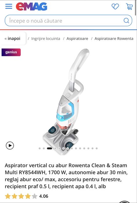 Aspirator vertical cu abur Rowenta Clean & Steam Multi RY8544WH