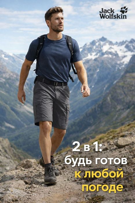Jack Wolfskin штаны-шорты - трансформеры 2 в 1 с плетением рипстоп.
