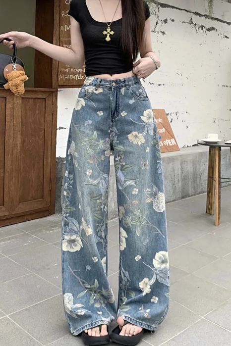 Новые джинсы wide leg с рисунком 40–42 / Янги тренддаги жинси (XS/S
