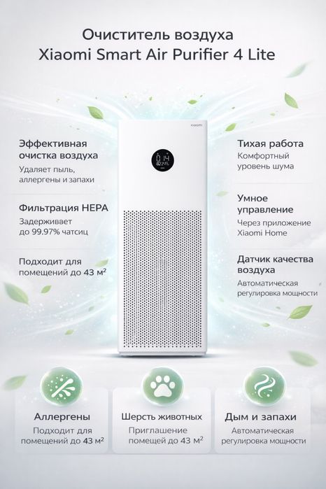 Очиститель воздуха Xiaomi 4 Lite Purifier 43m2