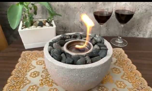 Декоративна камина на биоетанол декорация камък и огнище 23х11 см.