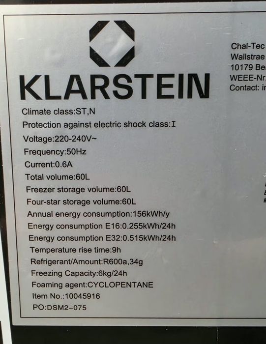 Фризер Klarstein 60L